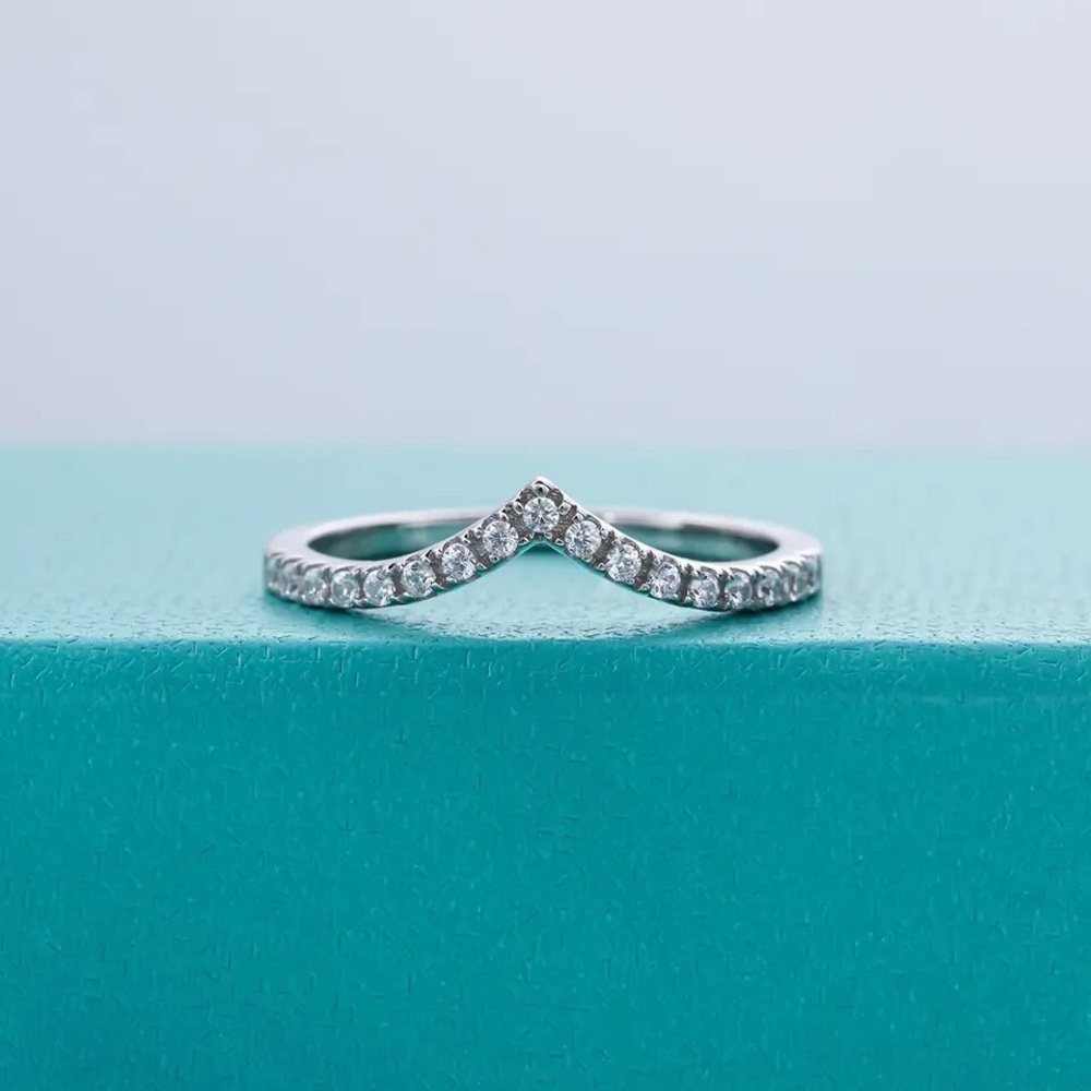1.5mm Moissanite Dainty V-Band, Sterling Silver - Picture 4 of 8